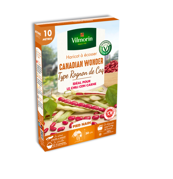 Légumes Secs - Haricot Nain à Ecosser Canadian Wonder (type Rognon de Coq) - 10 m - Cuisine du Monde - PACKAGING_3D_RECTO